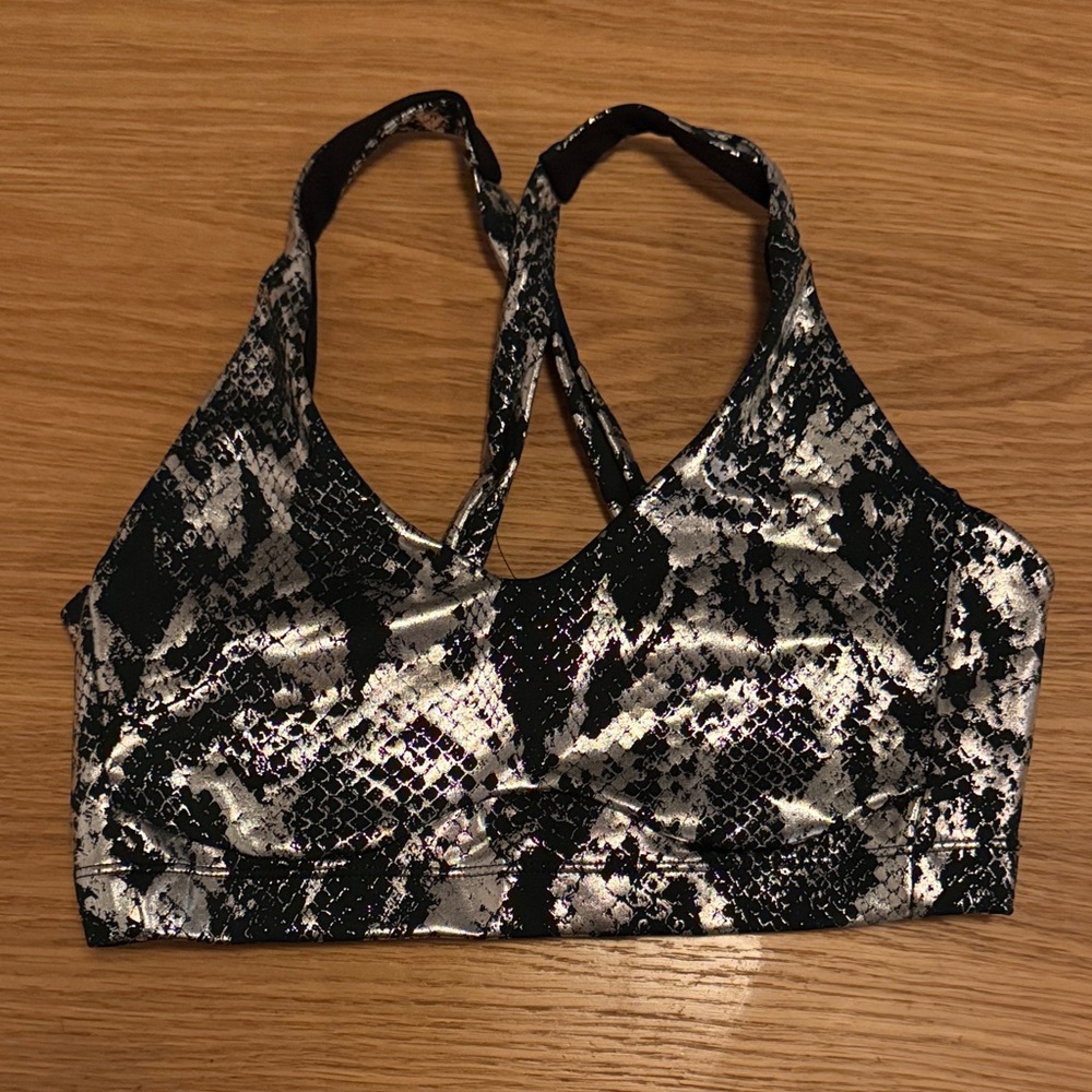 Carbon38 Black and Silver Textured Sports Bra